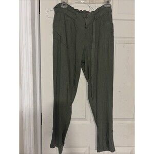 Cali 1850 Straight Leg Casual Pants Womens Small Green Elastic waist Linen Blend